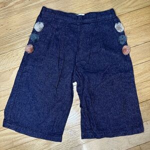 Zara Demin Wide Pants Pom Pom Accents